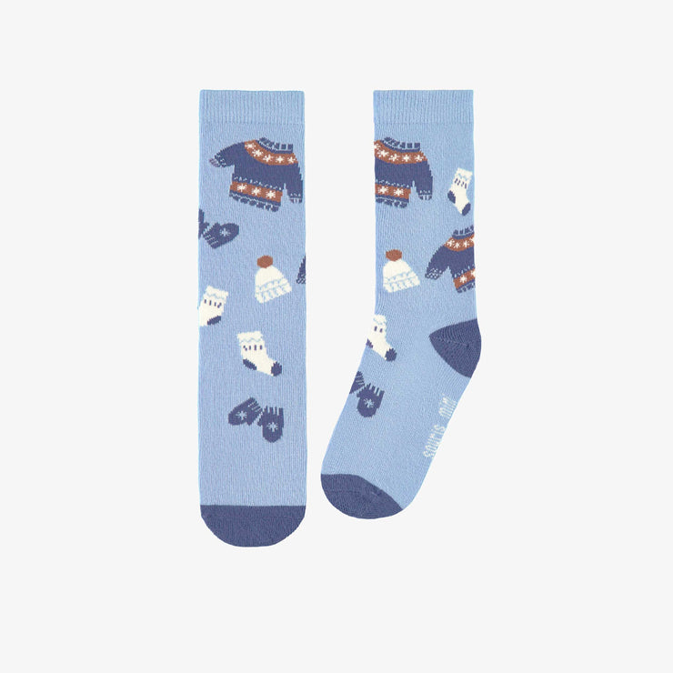 Chaussettes bleues avec motif automnal, enfant || Blue socks with autumnal all over print, child