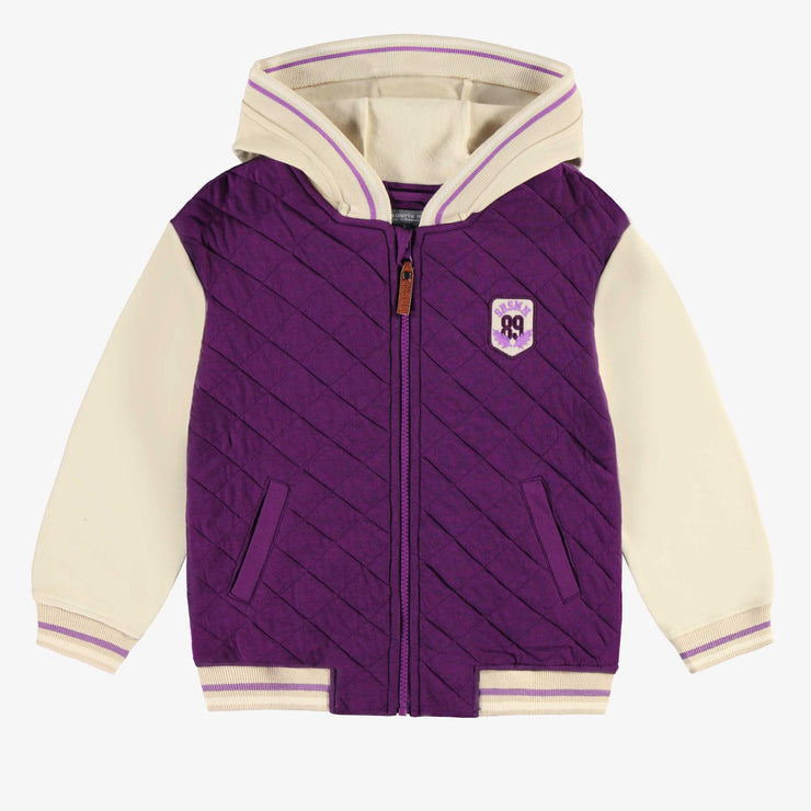 Blouson sportif mauve et crème matelassé à capuchon, enfant || Purple and cream hooded bomber with quilted, child