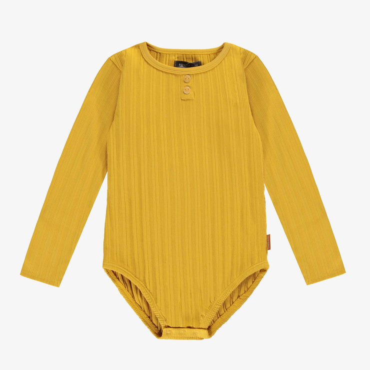 Justaucorps jaune à manches longues en tricôt côtelé, enfant || Yellow body with long sleeves in ribbed knit, child