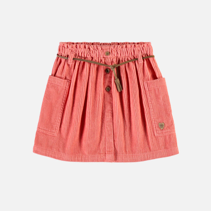 Jupe rose courte et évasée en velours côtelé, enfant || Short, flared pink skirt in corduroy, child