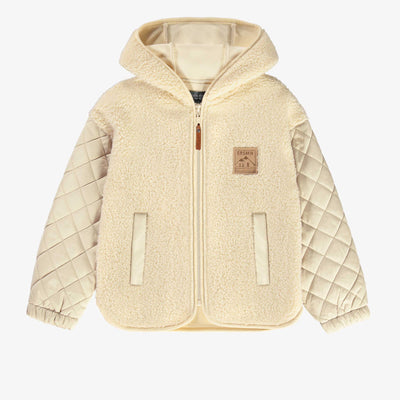 Veste crème à capuchon avec fermeture éclair en sherpa, enfant || Beige vest with zipper in sherpa, child