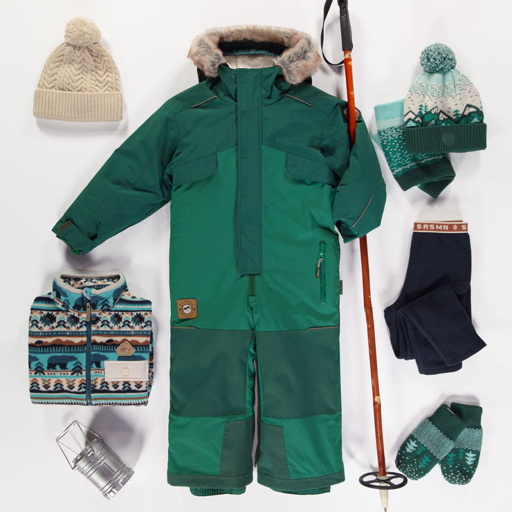 Habit de neige une-pièce vert-turquoise, enfant || Turquoise-green one-piece snowsuit, child