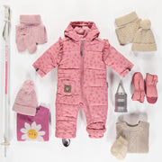 Habit de neige une-pièce rose pâle fleuri, bébé || Pale pink floral one-piece snowsuit, baby