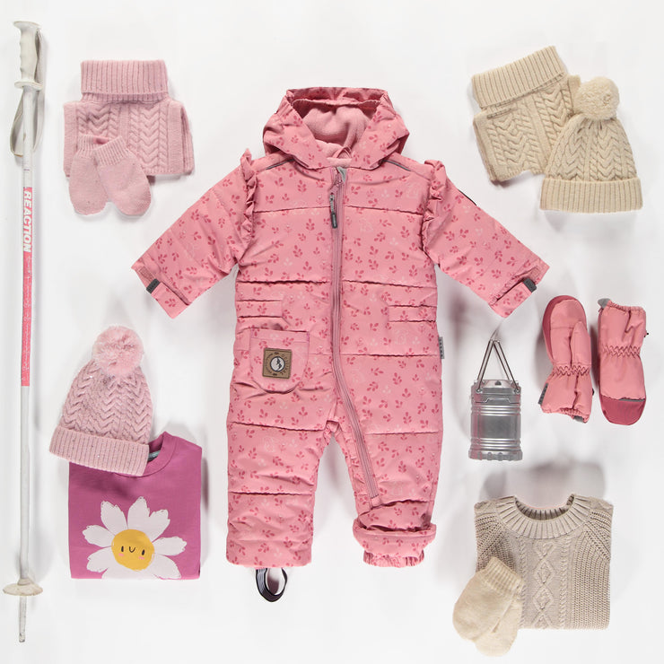 Pale pink floral one-piece snowsuit, baby