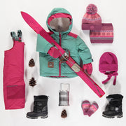 Turquoise and pink two-piece snowsuit, baby