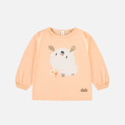 T-shirt manches longues pêche avec illustration en jersey, naissance || Peach long-sleeved t-shirt with illustration in jersey, newborn Media 1 of 1