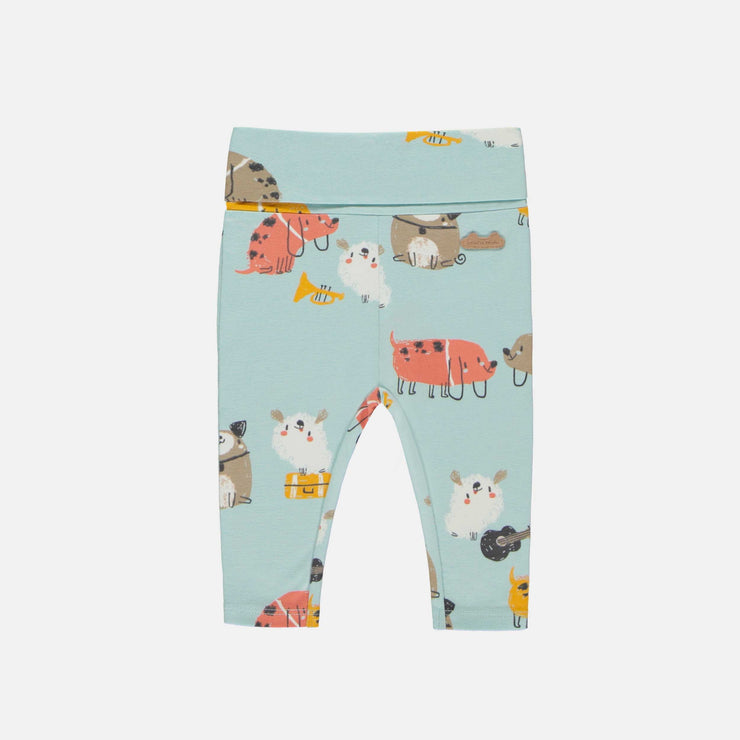 Legging bleu cendré à motif de chiens en jersey, naissance || Ash blue legging with a dog pattern in jersey, newborn