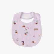 Bavoir lavande à motifs de canetons en jersey crêpé biologique, naissance || Lavender bib with ducks print in organic crinkle jersey, newborn