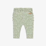 Legging vert sauge fleuri à volants en jersey, naissance || Floral sage green leggings with jersey ruffles, newborn