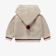 Cardigan de maille beige avec motifs tressés avec capuchon, naissance || Beige knit cardigan with braided pattern and hood, newborn