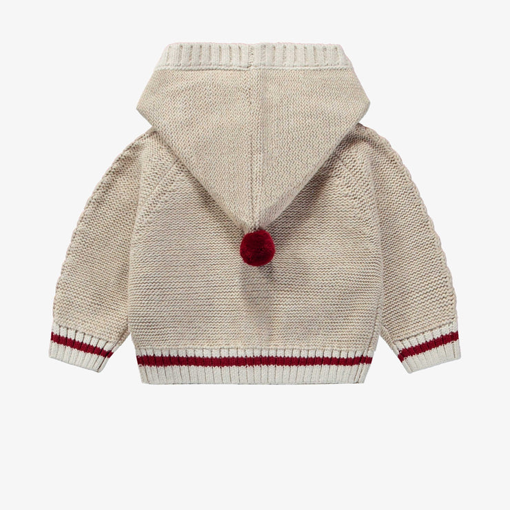 Veste de maille beige avec motifs tressés avec capuchon, naissance || Beige knit vest with braided pattern and hood, newborn