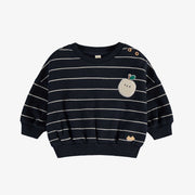 Chandail marine rayé en coton ouaté brossé, naissance ||Navy brushed french fleece striped sweater, newborn