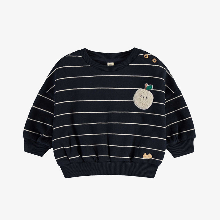 Chandail marine rayé en coton ouaté brossé, naissance ||Navy brushed french fleece striped sweater, newborn