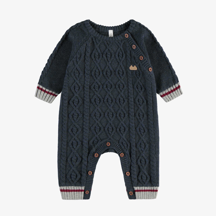 Une-pièce marine à manches longues en maille, naissance || Navy one-piece with long sleeves in knit, newborn