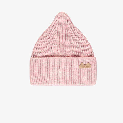 Bonnet rose chiné en maille, naissance || Mottled pink knitted hat, newborn