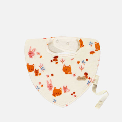 Bavoir crème à motifs de renards en velours, naissance || Cream bib with fox all over print in velvet, newborn