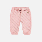 Pantalon rose pâle en jersey matelassé, naissance || Light pink pants in quilted jersey, newborn