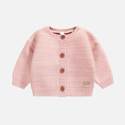 Veste de maille rose chiné effet angora, naissance || Angora-effect knit vest in pink mottled fabric, newborn