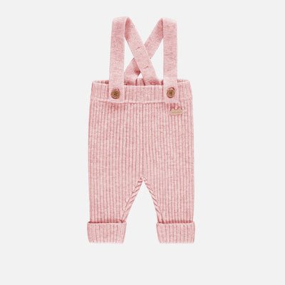 Pantalon de maille rose chiné à bretelles effet angora, naissance || Pink mottled knit pants with straps in angora-effect, newborn