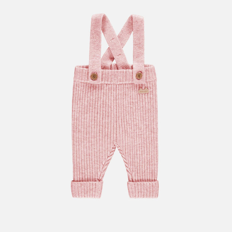 Pantalon de maille rose chiné à bretelles effet angora, naissance || Pink mottled knit pants with straps in angora-effect, newborn