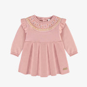 Robe de maille rose à manches longues de coupe ample, naissance || Light pink knitted dress with long sleeves and a loose fit, newborn