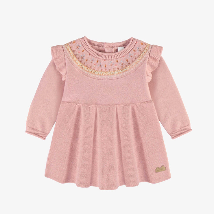 Robe de maille rose à manches longues de coupe ample, naissance || Light pink knitted dress with long sleeves and a loose fit, newborn