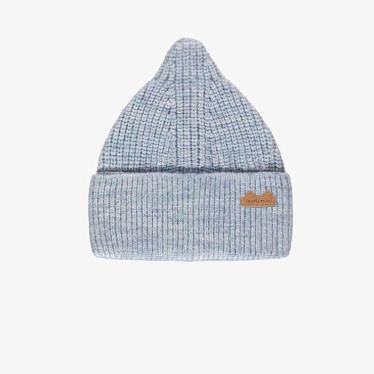 Bonnet bleu pâle chiné en maille, naissance || Mottled light blue knitted hat, newborn