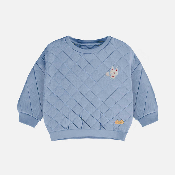 Chandail bleu pâle ample en jersey matelassé, naissance || Light blue loose fit crewneck in quilted jersey, newborn