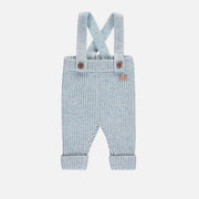 Pantalon de maille bleu pâle chinée à bretelles effet angora, naissance || Light blue mottled knit pants with straps in angora-effect, newborn