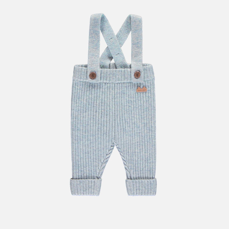 Pantalon de maille bleu pâle chinée à bretelles effet angora, naissance || Light blue mottled knit pants with straps in angora-effect, newborn