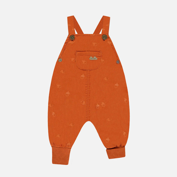 Salopette orange brûlé avec broderies en velours côtelé, naissance || Burnt orange overalls with embroidery in corduroy, newborn