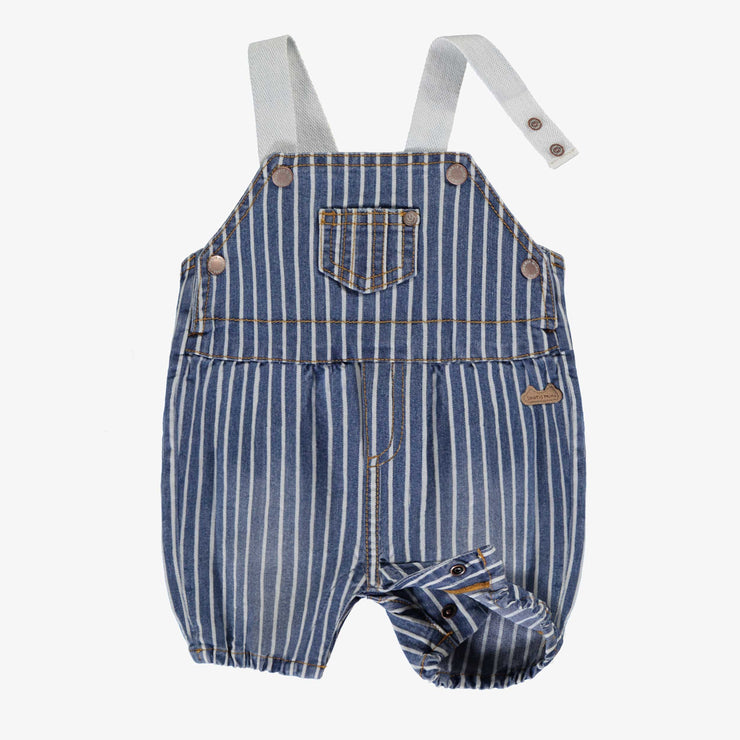 Salopette bleue et blanche en denim cheminot à rayures, naissance || Blue and white overalls in striped railroad denim, newborn