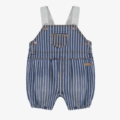 Salopette bleue et blanche en denim cheminot à rayures, naissance || Blue and white overalls in striped railroad denim, newborn