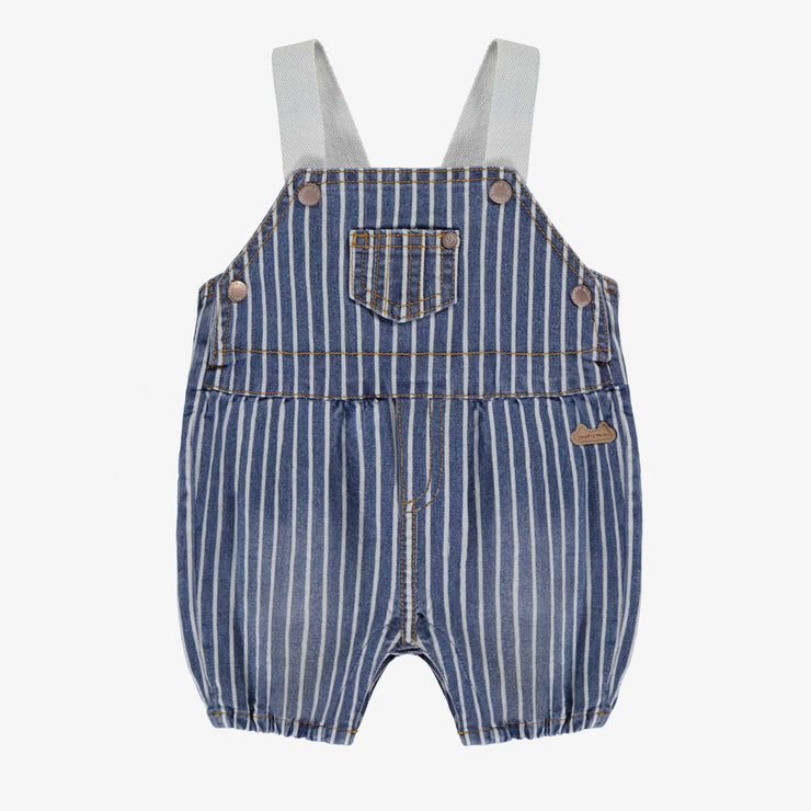 Salopette bleue et blanche en denim cheminot à rayures, naissance || Blue and white overalls in striped railroad denim, newborn