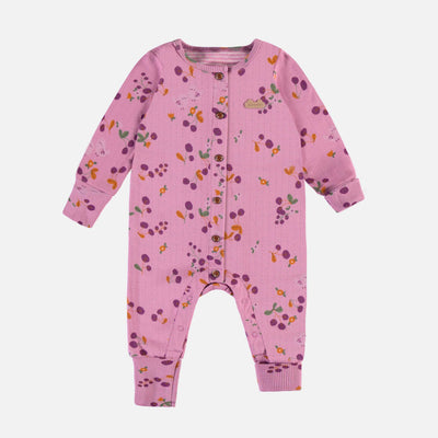 Pyjama une pièce mauve à motifs en jersey double-face, naissance || Purple one-piece pyjamas with all-over print in double-faced jersey, newborn