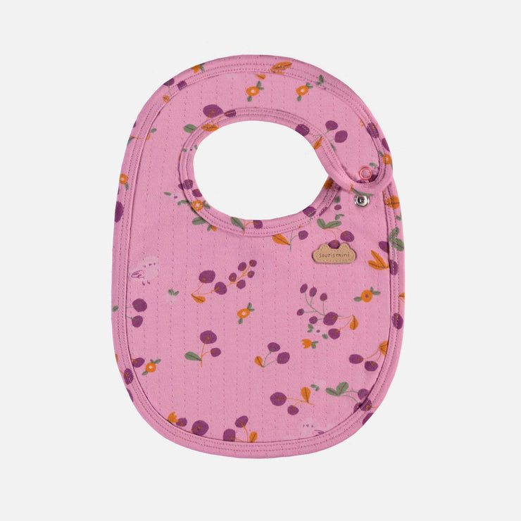 Bavoir mauve à motifs en jersey double-face, naissance || Purple bib with all over print in double-faced jersey, newborn