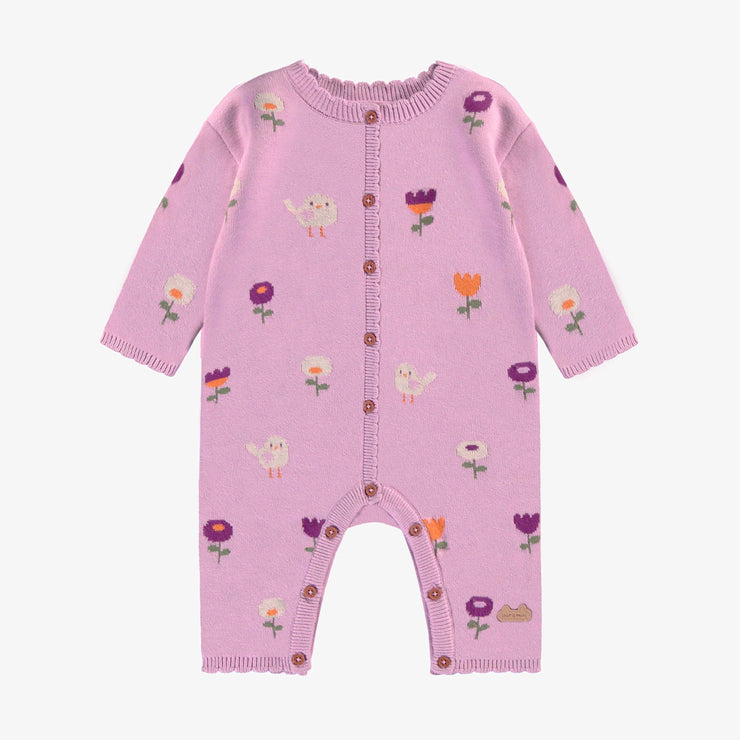 Une pièce rose violacé à motifs jacquard en maille, naissance || Purplish pink one-piece with jacquard all over print in knit, newborn