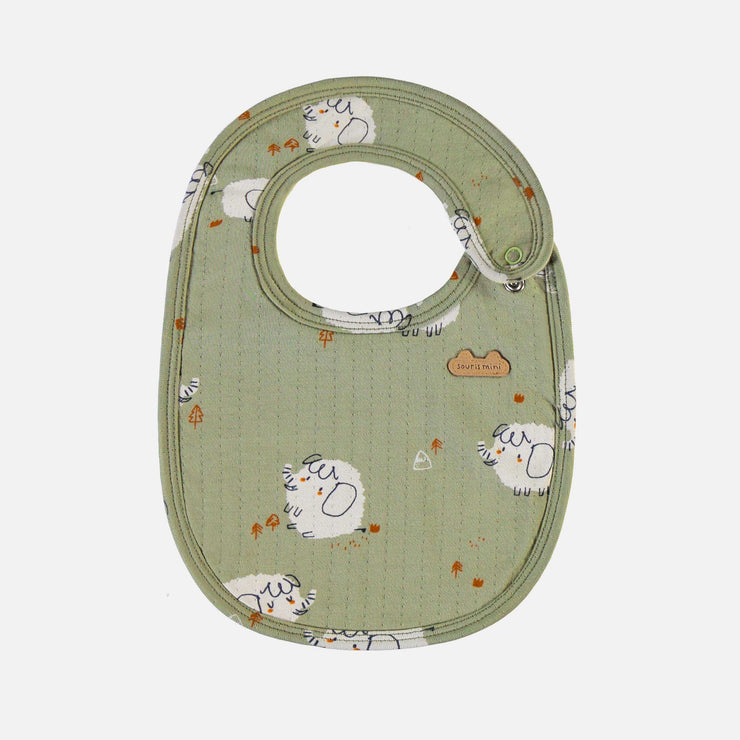 Bavoir vert à motifs en jersey double-face, naissance || Green bib with all over print in double-faced jersey, newborn