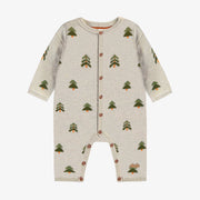 Une pièce vert à motifs jacquard en maille, naissance || Green one-piece with jacquard all over print in knit, newborn