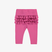 Legging fuchsia à volants en tricot côtelé, naissance || Fuchsia legging with ruffles in ribbed knit, newborn