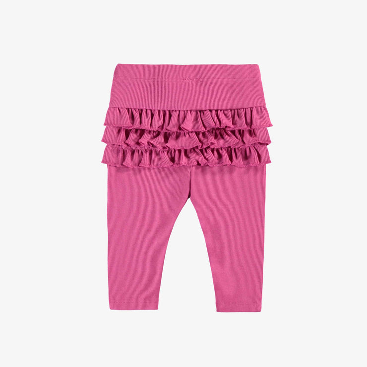 Legging fuchsia à volants en tricot côtelé, naissance || Fuchsia legging with ruffles in ribbed knit, newborn