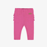 Legging fuchsia à volants en tricot côtelé, naissance || Fuchsia legging with ruffles in ribbed knit, newborn