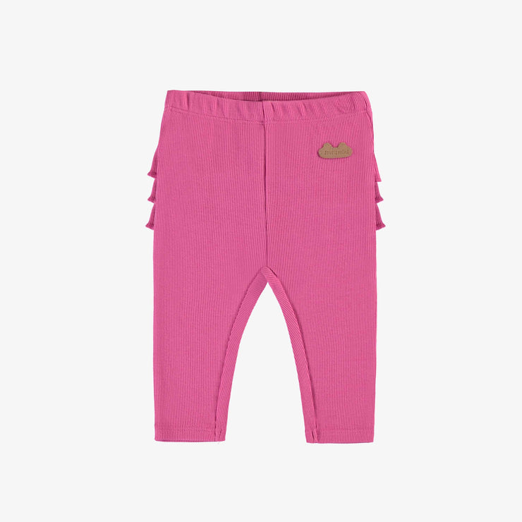 Legging fuchsia à volants en tricot côtelé, naissance || Fuchsia legging with ruffles in ribbed knit, newborn