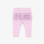 Legging lilas à volants en tricot côtelé, naissance || Lilac legging with ruffles in ribbed knit, newborn