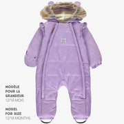 One-piece light purple snowsuit with print, newborn