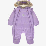 Habit de neige une-pièce mauve pâle à motifs, naissance || One-piece light purple snowsuit with print, newborn