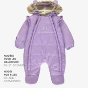 Habit de neige une-pièce mauve pâle à motifs, naissance || One-piece light purple snowsuit with print, newborn