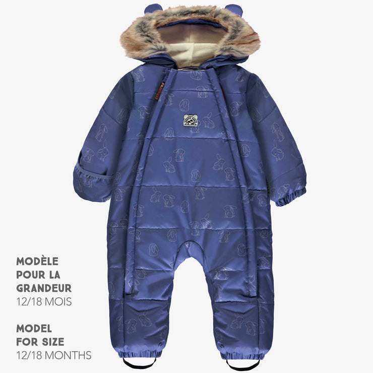 Habit de neige une-pièce bleu à motifs, naissance || One-piece blue snowsuit with print, newborn