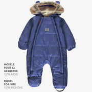 Habit de neige une-pièce bleu à motifs, naissance || One-piece blue snowsuit with print, newborn