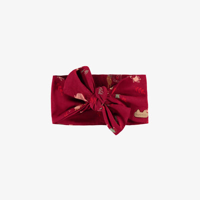 Bandeau rouge à motifs des fêtes avec boucle, naissance || Red holiday headband with bow, newborn